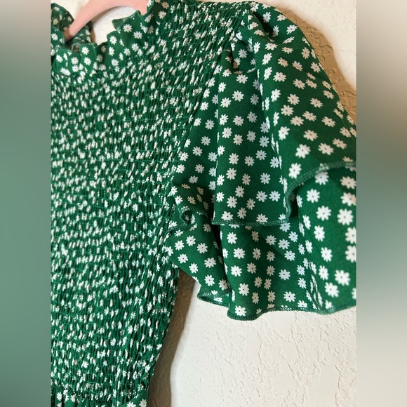 Spring Maxi Dress S Green White Polka Daisy Dot Boho Prairie Cottage Like New - Picture 9 of 10